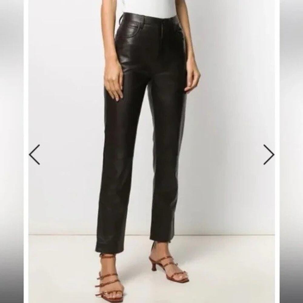 Sandro Lamb Leather Black High Waist Straight Leg Pants 38 Us 6